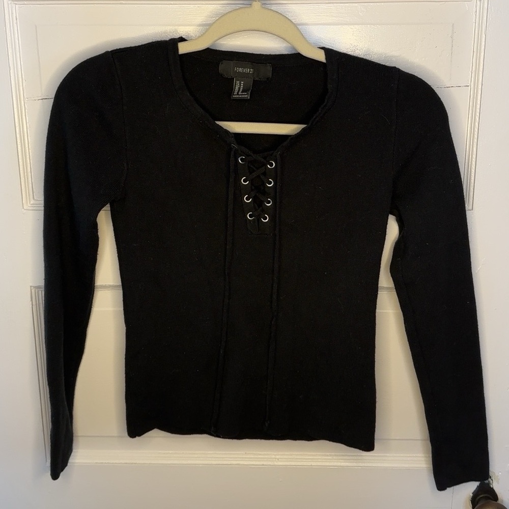Black Forever 21 Lace-Up Sweater